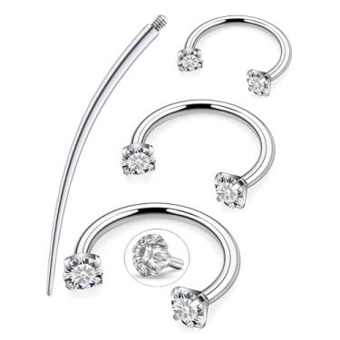 Imagem de Oufksiyy F136 Anel de nariz de ferradura de grau de implante cirúrgico de titânio 20G 18G 16G Anéis de septo 8 mm 10 mm 12 mm Double Gem Rook Daith Argola Brincos de argola de cavalo brilhante para