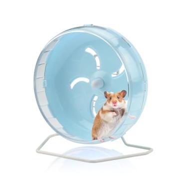 Imagem de Roda silenciosa azul para hamster de 21,3 cm com suporte ajustável de altura, rodas de exercício silenciosas para hamster, brinquedos de corrida de chinchila de animais pequenos, acessórios para