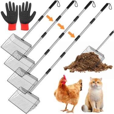 Imagem de Jonkehai Colher de cocô de galinha de 25,4 cm de metal extensível para gatos Colher de areia de 81 a 172 cm de comprimento para galinheiro de galinheiro pá de peneiramento de areia