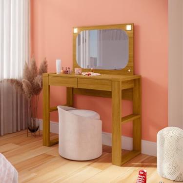 Imagem de Penteadeira Bancada Encanto 2 Gavetas Espelho E Led Embutido 100% Em Mdf com Divisórias (Carvalho Oro)