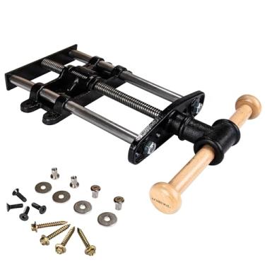 Imagem de O'SKOOL Torno frontal de bancada de liberação rápida de 22 cm para marcenaria, torno de bancada de ferro fundido resistente com cabo de madeira de faia