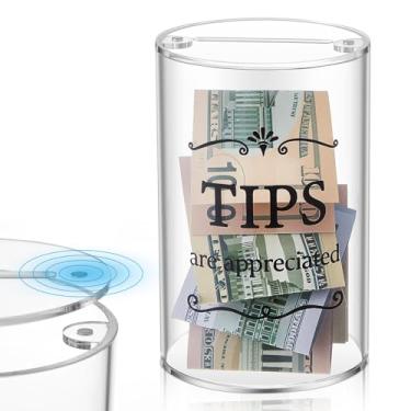 Imagem de Vesici SAFETips Pote para Dinheiro Ponta de Cilindro Acrílico Caixa de Dinheiro Ponta de Doação Balde 9 cm x 9 cm x 14 cm Recipiente de Plástico Caixa de Sugestões Raffle Caixa de Dinheiro para