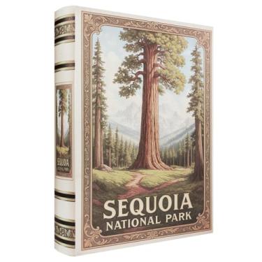 Imagem de XIAOAIKA Caixa decorativa de madeira – Caixas de livros falsas vintage com design de parque nacional, armazenamento secreto com fecho magnético, capa de couro, perfeita para estante de livros de