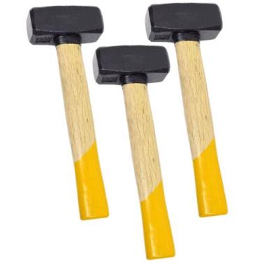 Imagem de 3 Marreta De Aço 1kg Quadrada Forjada Cabo Madeira - IDEA+PRO