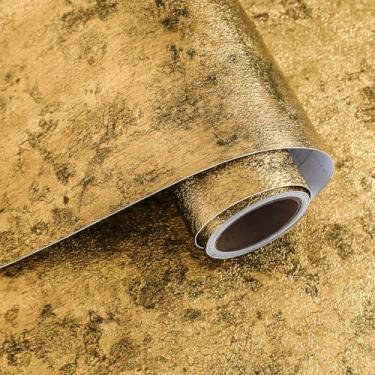 Imagem de VaryPaper Papel de parede metálico dourado antigo de 39,9 cm x 800 cm para paredes do quarto, papel de contato dourado autoadesivo removível para armários bancadas, papel de parede de vinil dourado