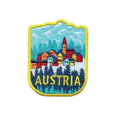 Imagem de LEMEPINZ Adesivo bordado de 7,6 cm da Áustria, aplique bordado de viagem com passar/costurar, adesivos de viagem, adesivos de tecido para roupas, mochilas, chapéus, acessórios faça-você-mesmo