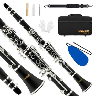 Imagem de SONICAKE Clarinete plano B para iniciantes intermediários, clarinete Ebonite Bb banhado a prata com 2 barris, cabeça de flauta original, estojo rígido, kit de limpeza