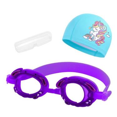 Imagem de Kit touca e óculos de natação infantil piscina com desenhos divertidos