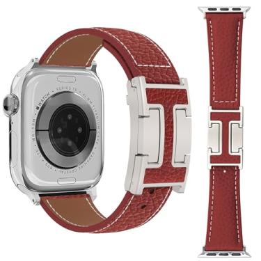 Imagem de Nixiamy Pulseiras de couro lichia compatíveis com Apple Watch Ultra/SE/Ultra 2/séries 10/9/8/7/6/5/4/3/2/1 de 49 mm, 46 mm, 45 mm, 44 mm, 42 mm, 41 mm, 38 mm, 49 mm, 46 mm, 46 mm, 46 mm, 45 mm, 45 mm