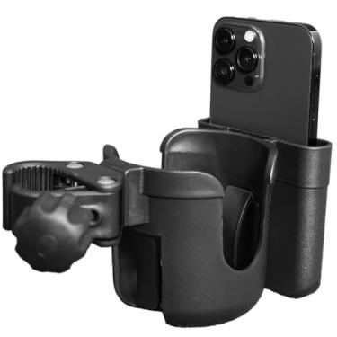 Imagem de Henmnii Suporte de copo com compartimento para telefone – Serve para tubos redondos e ovais de 1,2 a 5 cm, suporte universal de bebida para andador, cadeira de rodas, patinete, carrinho de bebê
