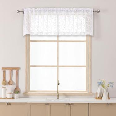 Imagem de Chyhomenyc Cortinas brancas transparentes para janelas de 35,5 cm de comprimento, 2 peças, cortinas curtas de cozinha com filtro de luz, cortina pequena para sala de estar, quarto, porão, 106,7 cm L x