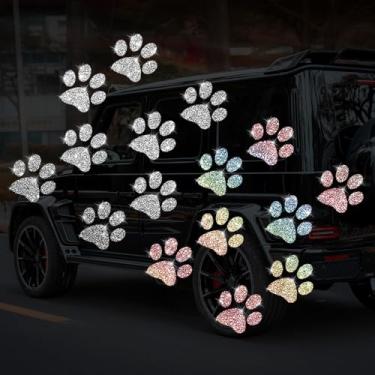 Imagem de Adesivo de decalque brilhante de PVC brilhante estilo impressão pata cachorro cintilante para carros, caminhões, motocicletas, capa de porta multisuperfície adesivo decorativo (branco e colorido)