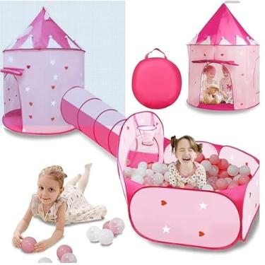 Imagem de Barraca Infantil 3 Em 1 Estrela Rosa Linda Toca Túnel Cesta Basquete Barraca Infantil Para Meninos E Meninas