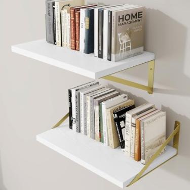 Imagem de Prateleiras de parede profundas 40,6 cm L x 30,5 cm P Prateleiras flutuantes de madeira projetada para parede, suporte de metal resistente (ouro) Estantes de livros para decoração de casa para sala de