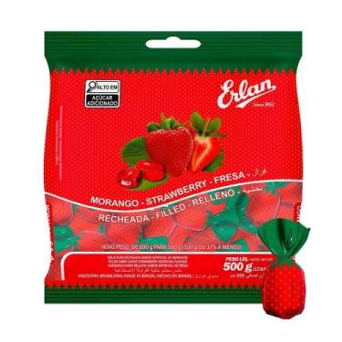 Imagem de Bala Erlan Recheada Morango Cestinha 500g