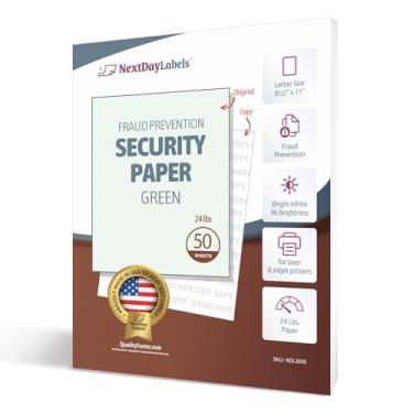 Imagem de NextDayLabels Papel de segurança verde – multiuso – cópia não autorizada – prevenção de fraude – compatível com impressora a laser e jato de tinta – 21,6 cm x 28 cm – 11 kg – 50 folhas