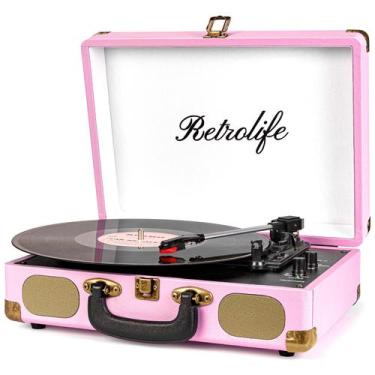 Imagem de Toca-discos de vinil Retrolife 3 velocidades Bluetooth rosa
