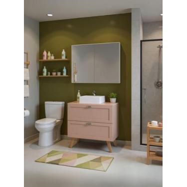 Imagem de Gabinete para Banheiro com Tampo Cuba e Armario 80cm Retro Mdf Rosa Mi