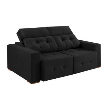 Imagem de Sofá 3 Lugares Retrátil e Reclinável Roma Veludo Preto 230 cm