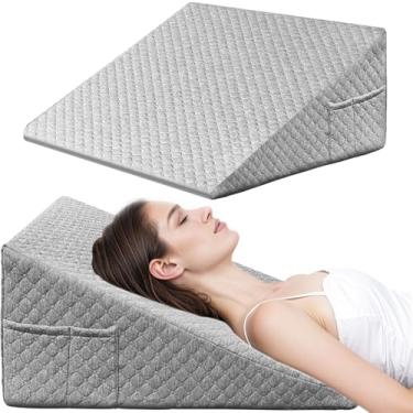 Imagem de Almofada de cunha, almofada de cama de 30 cm para cabeceira, almofada para alívio de refluxo ácido, após cirurgia, sono, alívio da dor nas costas, parte superior de espuma de memória, cinza escuro