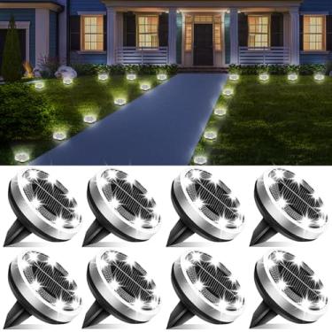 Imagem de Luzes solares à prova d'água, pacote com 8 8 LEDs, luz de solo de aço inoxidável espesso, luzes solares de jardim iluminação de paisagem para pátio caminho gramado quintal deck entrada passarela