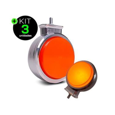 Imagem de Kit 3 Lanternas Bojuda Foguinho LED Âmbar Laranja Cromada 12V 24V - H3