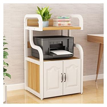 Imagem de Suporte de impressora para mesa de mesa, suporte de impressora de 3 níveis com organizador de mesa de madeira para armazenamento, para casa/escritório (cinco cores), carrinho de impressora de mesa