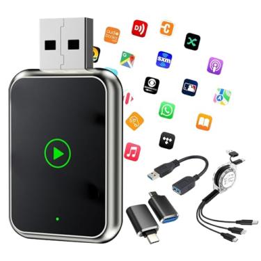 Imagem de Adaptador CarPlay sem fio 2 em 1 para Apple iPhone CarPlay e Android Auto, converte fio para adaptador CarPlay sem fio, conexão estável sem atraso, reconexão automática, conversor mini USB para carro