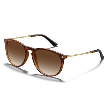 Imagem de CARFIA Óculos de sol modernos femininos polarizados, proteção UV, estilo retrô clássico CA5100, 1. Lente marrom dégradé têmpora dourada, One Size