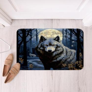 Imagem de Feelyou Tapete de porta de lã macia lobo impressão 3D lobo poliéster tapete de banho para meninos meninas adolescentes decoração de quarto lua lobo tapete de banho antiderrapante mulheres homens vida