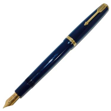 Imagem de Caneta Tinteiro Parker Duofold Aerometric UK Azul Escuro Pena Ouro 14k M - NOS