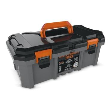 Imagem de Caixa Ferramentas Plástica Fecho Articulado Reforçado Tática Preta 18,