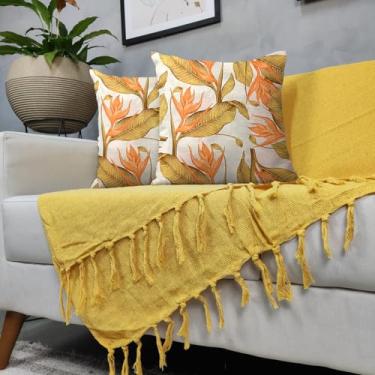 Imagem de Genérico, Kit Manta Para Sofá Amarela + 2 Capas De Almofada Com Zíper 05
