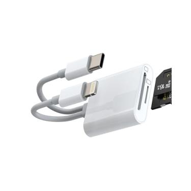 Imagem de Leitor de cartão micro SD USB C para iPhone (2 em 1) Lightning tipo C, dongle de cabo duplo, acessórios de memória TF para Apple MFI Certified 15Pro Max Plus para iPad Pro Air compatível com Samsung