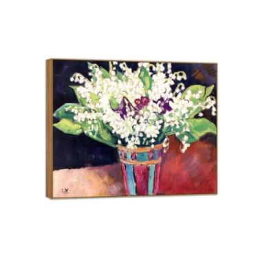 Imagem de Quadro de madeira impressão em tela flor arte de parede famosa reprodução de pintura - imagens para sala de estar - buquê de lírio-decoração de parede pôster 20x25cm8x10in