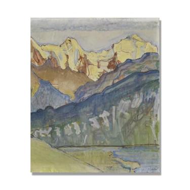 Imagem de Pinturas a óleo famosas, (paisagem 39) por Ferdinand Hodler, reprodução impressa em tela, arte de cenário para decoração de sala de estar. Apenas tela de 50 x 60 cm - 19,6 x 23,6 pol