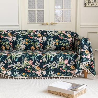 Imagem de Erbnaryx Capa de sofá Boho Capas de sofá borlas design para sofá seccional lavável 3 almofadas sofá sala de estar (A9, 180.3 cmx299.7 cm)