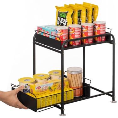 Imagem de Basicwise Organizador embaixo da pia com cestas de arame ajustáveis de 2 camadas para banheiro, cozinha ou armários utilitários, prateleira removível para artigos de higiene pessoal, artigos de