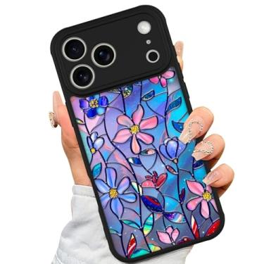 Imagem de AIGOMARA Capa feita para iPhone 17 Pro [compatível com MagSafe] Design de padrão floral de flor azul colorida TPU macio amortecedor rígido PC traseiro antiqueda à prova de choque capa magnética fina