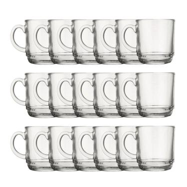 Imagem de Jogo 18 Canecas Transparente Vidro 250ML Café Chá Cappuccino