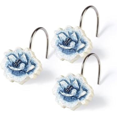 Imagem de Zahari Home Conjunto de ganchos de chuveiro Dublin Rose - Anéis de cortina à prova de ferrugem com design exclusivo - 12 ganchos de resina para personalizar seu espaço de chuveiro