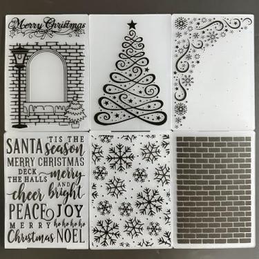 Imagem de 6 pastas em relevo, árvore de Natal, parede de tijolos para fazer cartões, estêncil, molde de decoração de cartão de papel de plástico faça você mesmo, para álbum de fotos, artesanato, tamanho A6 (ele