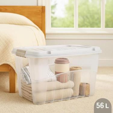 Imagem de Caixa Organizadora Multiuso 56 Litros Transparente Empilhável Resisten