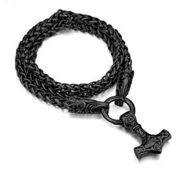 Imagem de FaithHeart Colar masculino viking nórdico punk corrente grossa, aço inoxidável Mjolnir/nó celta pingente cabeça de lobo embalagem de presente, Aço inoxidável, Zircônia cúbica,