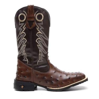 Imagem de Bota Texana Masculina Bico Quadrado Couro de Avestruz Country Western 