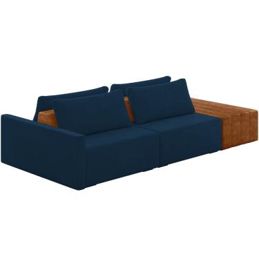 Imagem de Sofá Ilha Modular Para Sala 252cm com Puff Dublin K01 Veludo Azul Sintético Caramelo - Lyam Decor