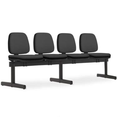 Imagem de Cadeira Longarina 4 Lugares Recepção Sala de Espera Work F02 Sintético Preto - Lyam Decor