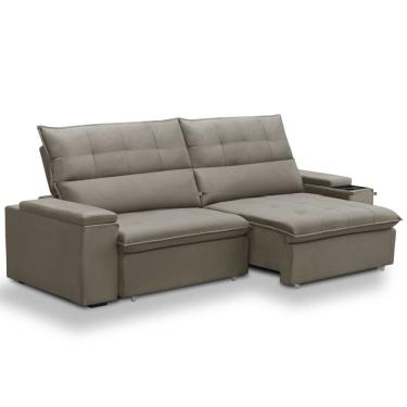 Imagem de Sofá Retrátil Reclinável Para Sala 3 Lugares 250cm Niels F04 Veludo Marrom Claro - Lyam Decor