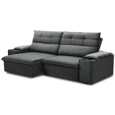 Imagem de Sofá Retrátil Reclinável Para Sala 3 Lugares 205cm Gordon F04 Veludo Cinza Escuro - Lyam Decor