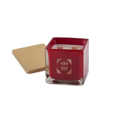 Imagem de Root Candles Velas perfumadas festivas de favo de mel mistura de cera de abelha premium feita à mão com pavios de madeira, quadrado de 472 ml, ameixa temperada